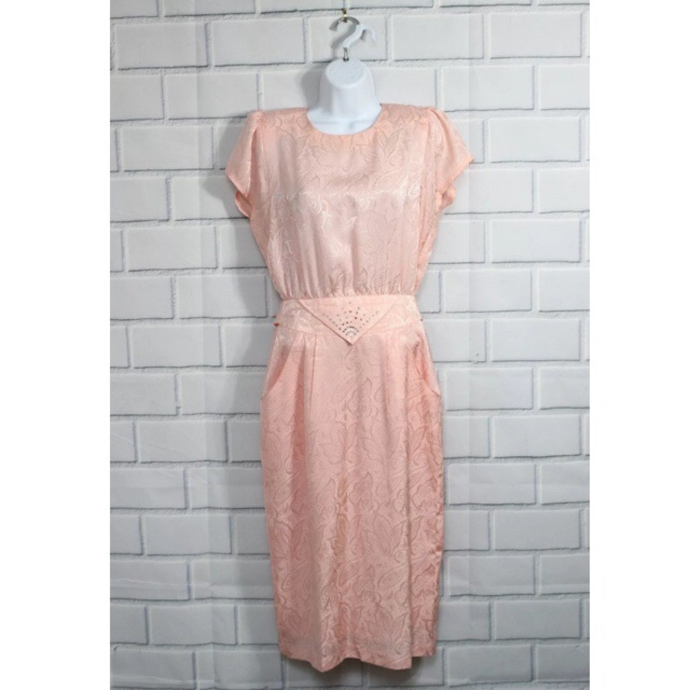 Vintage 80s Landyl Pink Paisley Secretary Dress